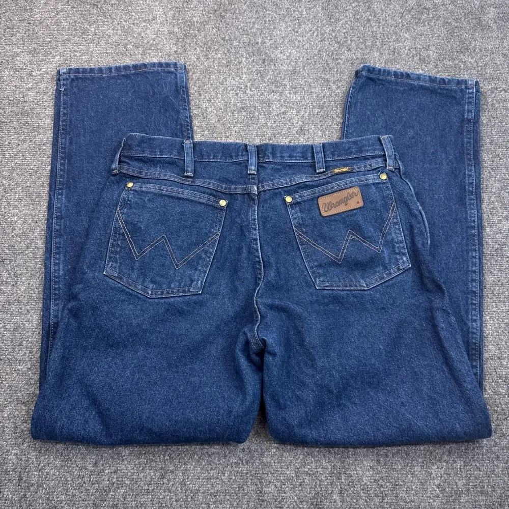 Wrangler‎ 47MWZ Cowboy Jeans Mens Size 34x30 Blue Back Patch Vintage Style Denim
